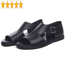 Sandalias de gladiador de cuero Real para hombre, zapatillas de playa con hebilla y Punta abierta, transpirables, antideslizantes, novedad de verano 2021 2024 - compra barato