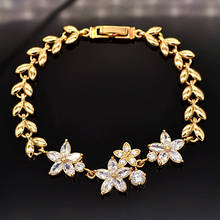 Pulseira feminina, bracelete de flores da moda, cor dourada, de zircônia, cristal, joia, presente de aniversário 2024 - compre barato
