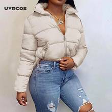 Puffer Jacket Cropped Parka Bubble Coat Winter Women Fashion Clothing Outwear Long Sleeve Zip Thick Down 2024 - buy cheap