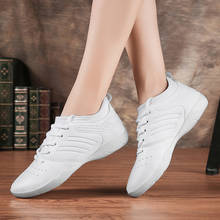 Zapatos aeróbicos blancos de cuero suave para mujer, zapatillas de Baile aeróbico con cordones, deportivas de entrenamiento para chica, zapatillas transpirables de Jazz 2024 - compra barato