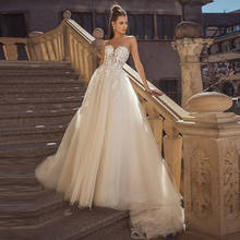 Очаровательное милое кружевное свадебное платье трапециевидной формы с вырезом под заказ свадебное платье с аппликацией Robe de Mariage 2024 - купить недорого
