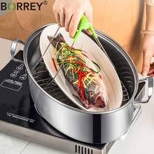 BORREY Stainless Steel Fish Steamer Pot With Fish Plate Double Bottom Soup Pot Multi-function Steaming Pot Cookware With Rack 2024 - buy cheap