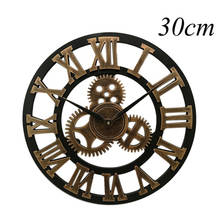 3D large Classic Vintage Wooden Wall Clock Retro Gear Hanging Clock Roman Numeral Horologe European Style Room Decoration Wall 2024 - buy cheap