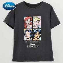 Disney Princess Snow White Cinderella Ariel Jasmine Cartoon Letter Print Chic Women T-Shirt O-Neck Pullover Short Sleeve Tee Top 2024 - buy cheap