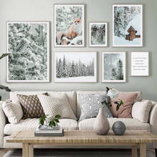 Snow House Fox Forest Pine Cones Quotes Wall Art Canvas Painting Nordic Posters And Prints Wall Pictures For Living Room Decor 2024 - buy cheap