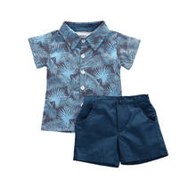 0-5Y Summer Gentleman Kids Baby Boys Clothes Sets Print Short Sleeve T Shirts Tops+Blue Shorts 2pcs Beach Clothes 2024 - buy cheap