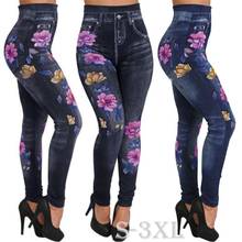 Slim Women Leggings Floral Print Pencil Faux Denim Jeans Casual Leggings S-3XL 2024 - buy cheap