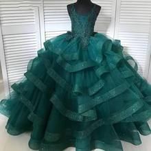 Verde sparkly tule vestido da menina da flor para o laço de casamento superior crianças vestido de concurso longo festa formatura vestido 2024 - compre barato