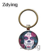 Zdying neo-gótico flor crânio esqueleto noiva chaveiro artesanal de vidro cabochão foto cúpula chaveiros titular da chave jóias ks025 2024 - compre barato