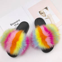 Women's Fox Fur Slides Ladies Fluffy Fur Slippers Female Luxury Party Shoes Girl's Furry House Sandals Cuat Colorful Flip Flops 2024 - buy cheap