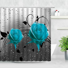 3d azul rosa cortina de chuveiro conjunto flores folha preta gota água fundo moderno moda decoração para casa cortinas do banheiro à prova dwaterproof água 2024 - compre barato