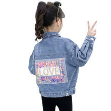 Girls Denim Jeans Sequin Coat For Girls Letter Kids Coat  Spring Autumn Clothes For Girls 6 8 10 12 14 2024 - buy cheap