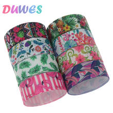 DUWES-Cinta de grogrén estampada para decoración, cinta de 50 yardas con flores y hojas de pájaro, accesorios para diadema, diadema, venta al por mayor, OEM D1206 2024 - compra barato