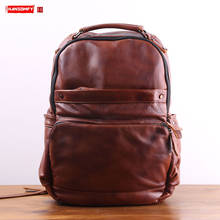 Backpack Men Bag Casual Leather Laptop Backpack Literary Youth Travel Male Computer Bag Dark Brown First Layer Cowhide Original 2024 - buy cheap