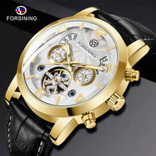 FORSINING Роскошные Tourbillon механические часы от ведущего бренда, мужские часы с кожаным ремешком и скелетонным циферблатом, 2 суб-циферблата, наручные часы с календарем 2024 - купить недорого