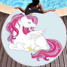 Toalla de playa redonda con diseño de unicornio, Toalla de microfibra con diseño de dibujos animados, anillo de natación para verano, esterilla de Yoga, manta de 150cm con borlas 2024 - compra barato