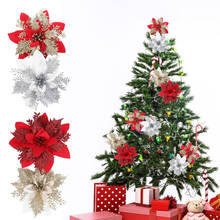 Flores artificiales de Navidad con purpurina, adornos para árbol de Navidad, regalo, 4 Uds. 2024 - compra barato