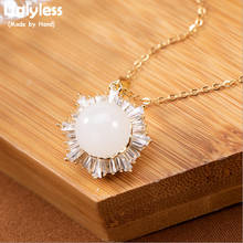 Uglyless Sparkly CZ Zircon Flower Necklaces Earrings for Women Natural Jade Pendants + Chains Real 925 Silver Jewelry Sets P1101 2024 - buy cheap