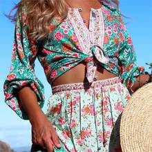 2021 Spring Summer Women Blouse O Neck Long Sleeve Vintage Floral Print Shirt Blouse Boho Casual Beach Tops Blusas 2024 - buy cheap
