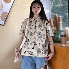 Harajuku Women Blouse And Tops Printed Hawaii Short Sleeve Turn-down Collar Casual Shirt Beach Tops 2024 - buy cheap
