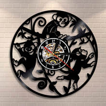 Reloj de pared con diseño de animales para decoración del hogar, accesorio moderno con diseño de animales de Safari y jungla, con grabado de vinilo, rama colgante de monos para bebés y guarderías 2024 - compra barato