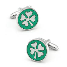 Men's Clover Cuff Links Quality Copper Material Green Color Lucky Clover Design Cufflinks Wholesale & Retail Free Shipping 2024 - buy cheap
