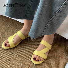 Sophitina popular feminino chinelos fora usar diariamente sapatos de moda cor sólida couro interior sapatos femininos amarelo roxo ao773 2024 - compre barato