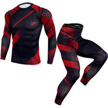 Компрессионный мужской спортивный костюм MMA для бега, футболка + брюки, облегающие с длинным рукавом, мужские тренировочные костюмы для спортзала, одежда 2024 - купить недорого