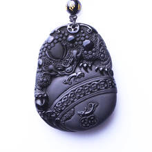 QIANXU-collar con colgante de dinero de obsidiana negra, colgante de Jade, amuleto de la suerte, joyería de Jade 2024 - compra barato
