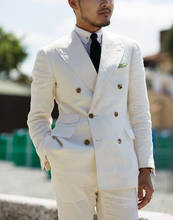 Conjunto de chaqueta y pantalones de esmoquin para hombre, traje blanco de dos botonadura, sólido, ajustado, con solapa de muesca, un botón, (Blazer + pantalón) 2024 - compra barato