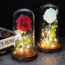 Rosa encantada, La Bella y la bestia, cúpula de cristal LED, Base de madera, flor iluminada, día de RedValentine, regalo de Navidad y Halloween 2024 - compra barato