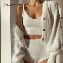 2020 Autumn Winter Mohair Fashion Women Faux Mink Top Short Cardigan SetStylish Chic Sweater Knitwear Coat Warm Overcoat 2024 - buy cheap