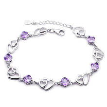 High Quality 925 Silver Bracelet Heart Purple Crystal Zircon Bracelet For Woman Party Engagement Jewelry Gift NY273 2024 - buy cheap