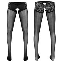 Sissy Men Lace Top Sheer Crotchless Glossy Pantyhose Tights Stockings Long Pants Lingerie Underwear Hosiery Plus Size 2024 - buy cheap