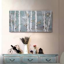 Arte de parede pintura a óleo sobre tela, paisagem, floresta, pássaro dourado, árvore de bétula, arte para sala de estar, quarto, escritório 2024 - compre barato