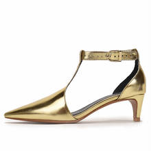 Zapatos de tacón de aguja para mujer, calzado Sexy dorado con punta puntiaguda, con correa en T, sandalias de San Valentín de verano 2024 - compra barato