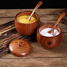 Japanese Style Solid Wood Spice Jar Sugar Bowl Salt Pepper Seasoning Box With Spoon And Lid Kitchen Tool Drop Ship 2024 - buy cheap