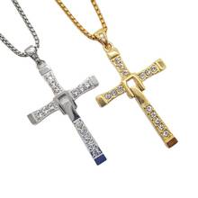 Mens Cool Fast and Furious Dominic Toretto Cross Necklace Pendant Silver Gold Color Titanium Steel Cross Necklace Men jewelry 2024 - buy cheap