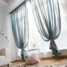 Cortina de linho com fio morandi, cortina estilo nórdico, azul, de algodão, para quarto, sala de estar, varanda, personalizada, decorativa 2024 - compre barato