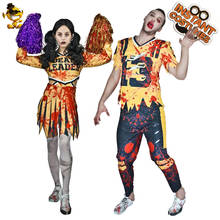 Adulto casal feminino zumbi cheerleaders vestido de vestir-se masculino sangrento zumbi traje cosplay halloween traje 2024 - compre barato