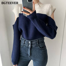 Bgteever suéter feminino de malha com decote em o, pulôver elegante para mulheres com manga comprida e ombro a ombro, blusa de inverno 2020 2024 - compre barato