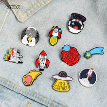 XEDZ Cartoon rocket astronaut space flight stars space enamel pin men and women metal badge punk clothes lapel brooch gift 2024 - buy cheap