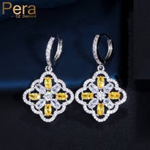 Pera Brilliant Yellow and White Cubic Zirconia Ethnic Big Flower Drop Earrings for Women Wedding Bridesmaid Jewelry Gift E570 2024 - buy cheap