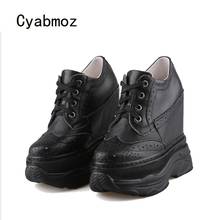 Cyabmoz-zapatos de piel auténtica para mujer, zapatillas de tacón alto con plataforma tallada, a la moda, informales, para fiesta 2024 - compra barato
