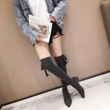 2021 Over The Knee Boots Women Sweet Bowknot Knitting Sock Boots Pointed Toe Elasitc Slim Botas Mujer Autumn Winter Shoes Woman 2024 - buy cheap