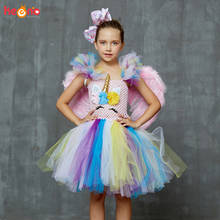 Vestido con tutú de unicornio para niña, vestido de fiesta de cumpleaños hecho a mano, disfraz de tutú de Halloween, arcoíris, flores, Pastel 2024 - compra barato