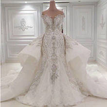 Vestido de noiva destacável, luxuoso real, com cristais brilhantes, diamantes, de diamante, para futura esposa 2024 - compre barato