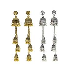 Vintage Women's India Geometric Long Chain Tassel Hanging Dangle Drop Earrings Tibetan Jewelry Bohemia Bell Jhumka Earrings. 2024 - buy cheap
