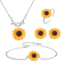 MIQIAO Sterling Silver Sunflower Necklace Rings Bracelets Earrings Jewellery Set for Women Pendientes Kolczyki Retro Boho Anime 2024 - buy cheap