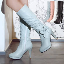 Maziao-botas femininas tamanhos 34-43, plus size, sapatos de bico arredondado, na altura dos joelhos, preto, branco, rosa e azul, 2016 2024 - compre barato